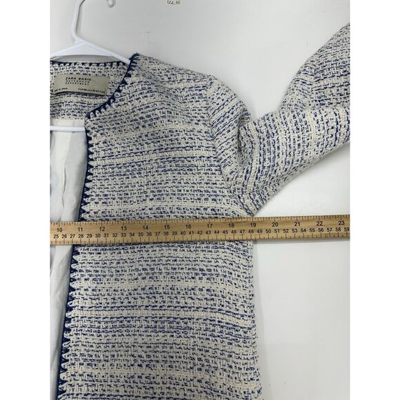 Zara Basic Outerwear Womens Coat Size XS White Blue Tweed Open Front Lined - Picture 8 of 11